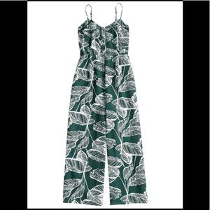 NWT Smocked tropical wide leg green jumpsuit